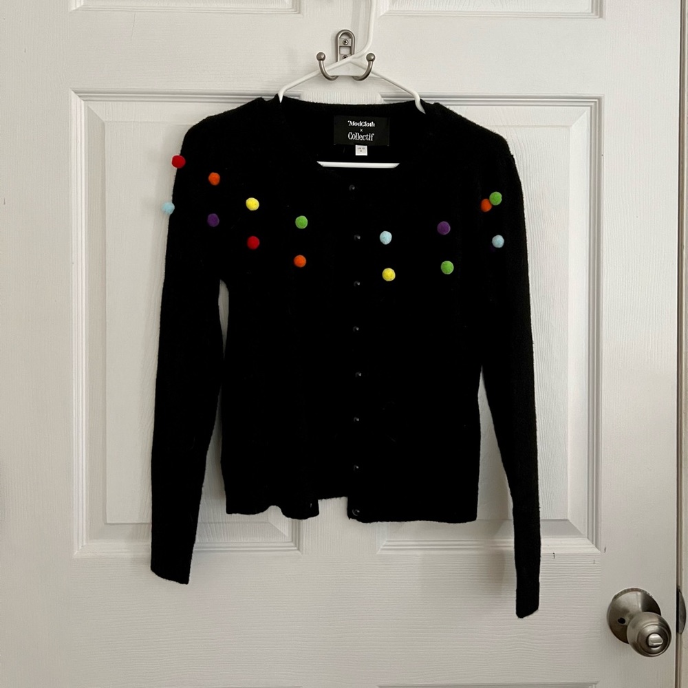 Modcloth x Collectif Barbara Pom Pom Cardigan Sweater